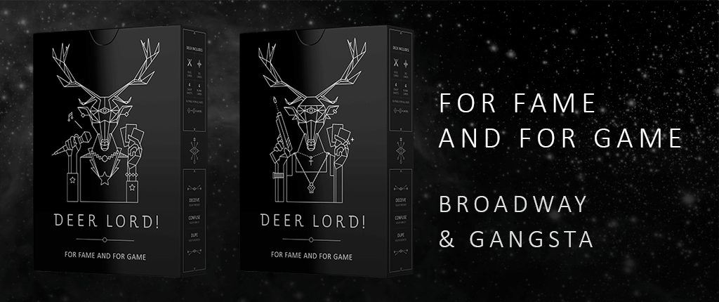 deer lord party card board game box design for fame game broadway gangsta