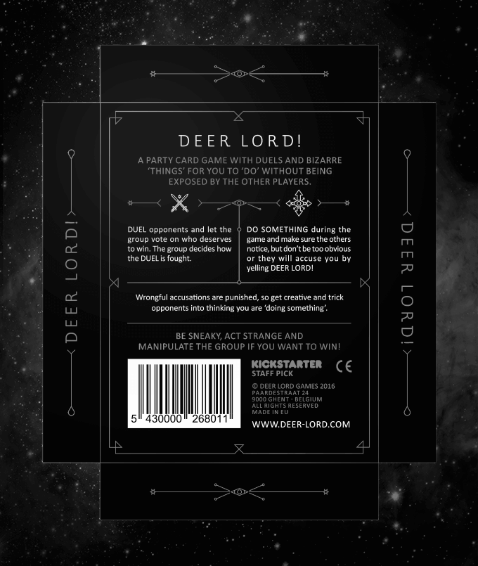 deer lord party card board game box design packaging basic back