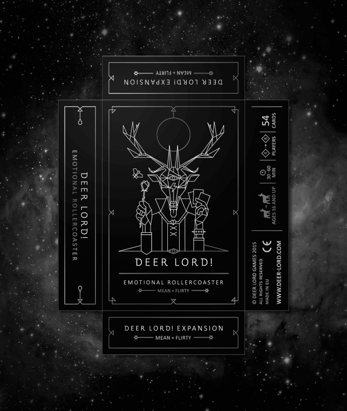 deer lord party card board game box design packaging emotional rollercoaster expansion